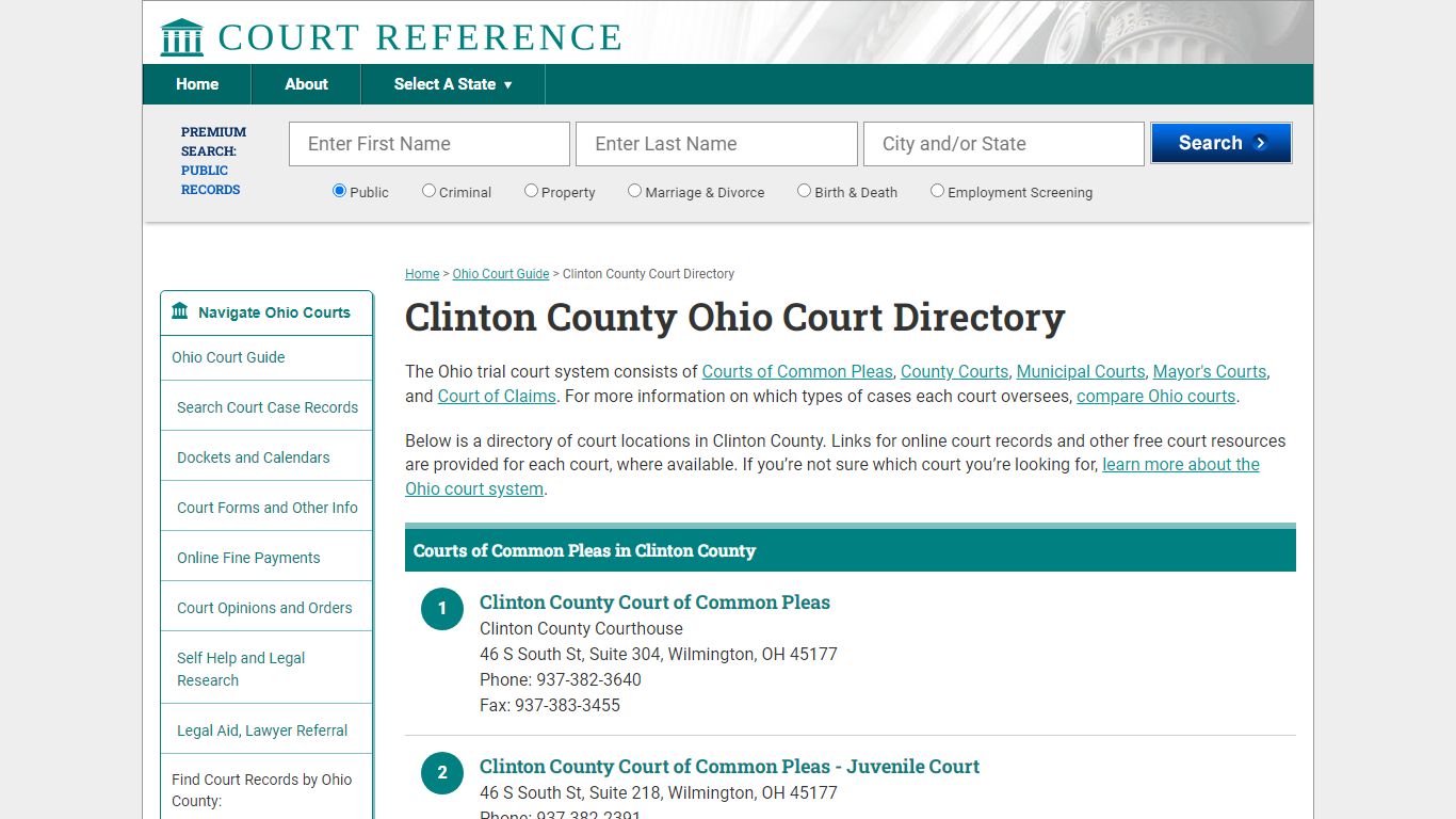 Clinton County Ohio Court Directory | CourtReference.com